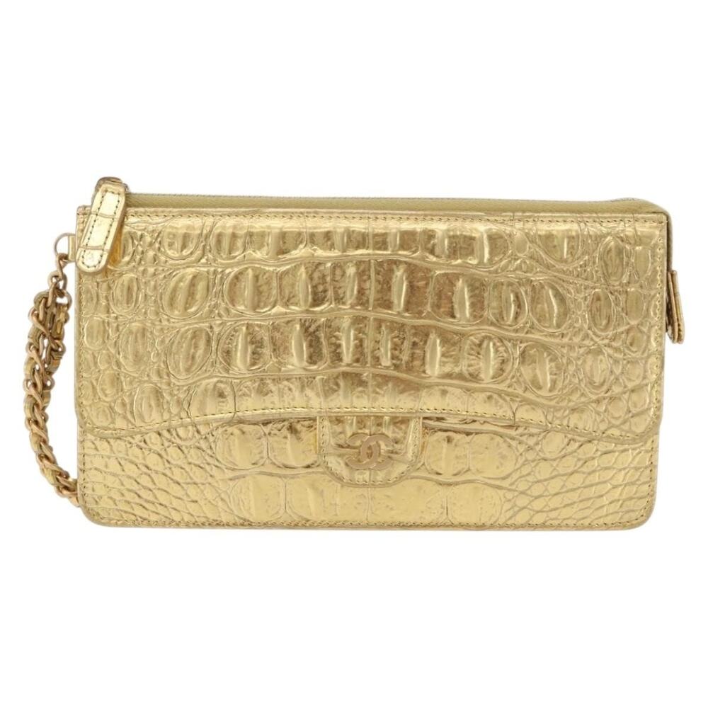 Chanel CC Logo Clutch Gold Calfskin Leather